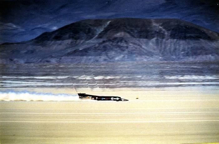Thrust SSC car, 763 mph shock wave, 1997, Nevada